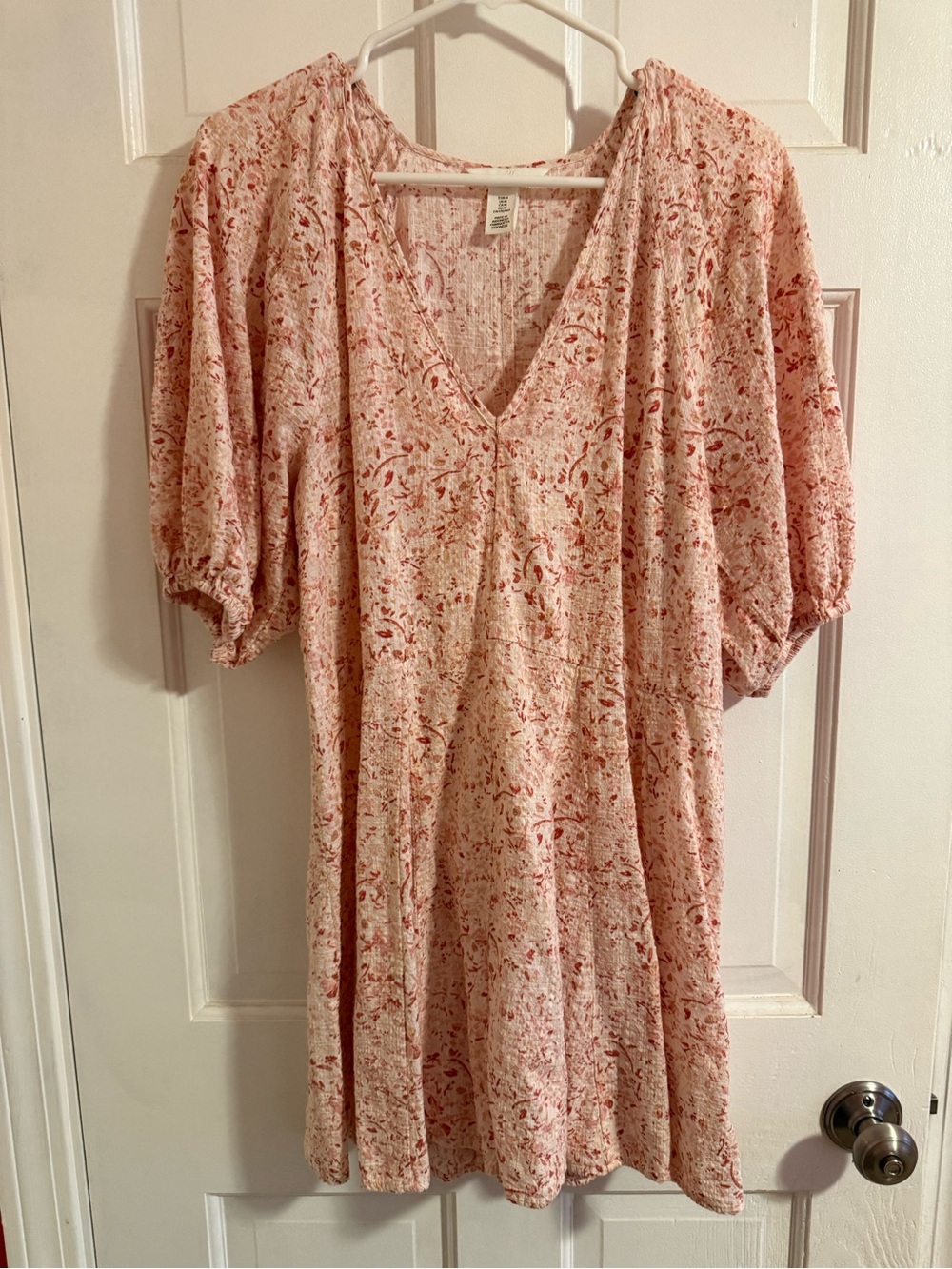 H&M Pink Floral Puff Sleeve Babydoll Mini Dress